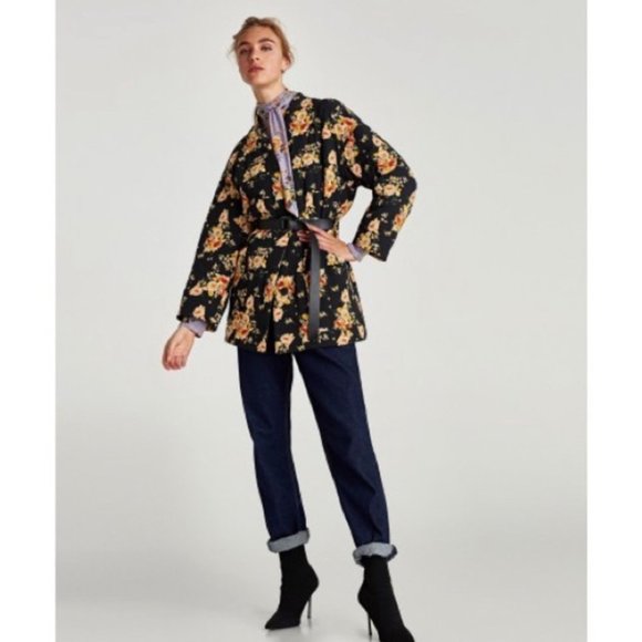 Zara Women’s Oversized Black Floral Kimono Jacket - Picture 15 of 16